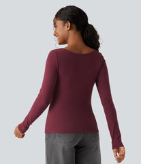 Halara HeatCore Sweetheart Neck Push-Up Long Sleeve Casual Warming Top D/DD Cup