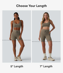 High Waisted Drawstring Plain Yoga Biker Shorts 5'' with Pockets