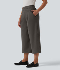 Halara Flex™ DayStretch High Waisted Tummy Control Crossover Cropped Wide Leg Work Pants with Pockets