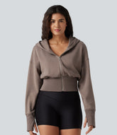 Hooded Raglan Long Sleeve Thumb Hole Casual Sweatshirt