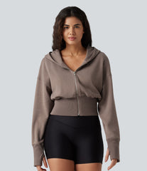 Hooded Raglan Long Sleeve Thumb Hole Casual Sweatshirt