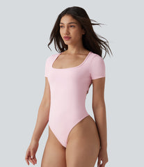 Twisted Backless U-neck Short Sleeve Skinny Casual Bodysuit