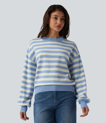 Round Neck Long Sleeve Stripe Casual Sweater