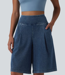 Halara Flex™ High Waisted Denim Casual Baggy Bermuda Shorts 10'' with Pockets