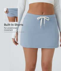 Mid Low Rise Drawstring Side Zip Pocket 2-in-1 Mini Casual Cotton Skirt