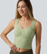 V-neck Ruched Built-in Bra Cropped Jacquard Yoga Tank Top