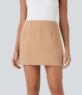 High Waisted 2-in-1 A Line Mini Casual Linen-Feel Skirt