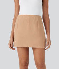 High Waisted 2-in-1 A Line Mini Casual Linen-Feel Skirt
