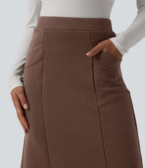 SpacerTek™ High Waisted Midi Work Skirt with Pockets