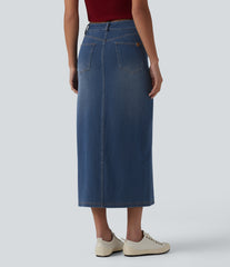 Halara Flex™ Mid Rise Denim Midi Casual Skirt with Pockets
