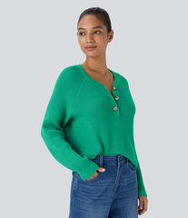 Round Neck Front Long Sleeve Casual Sweater