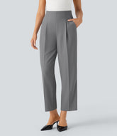 High Waisted Shirred Pocket Tapered Work Pants