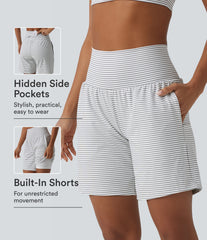 Super High Waisted 2-in-1 Stripe Yoga Shorts 7'' with Pockets