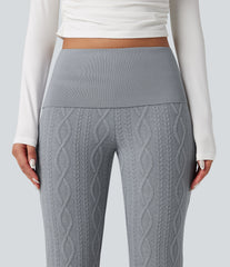 Foldover Low Rise Sweater Knit Flare Casual Pants