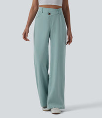 Crossover High Waisted Casual Linen-Feel Baggy Pants with Pockets