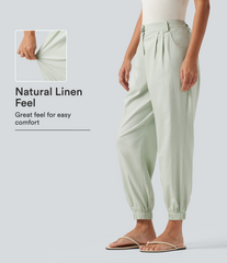 Mid Rise Cotton Linen Casual Joggers with Pockets