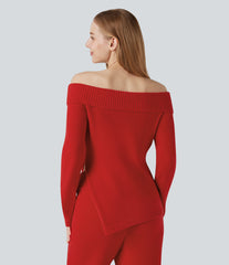 Off-shoulder Long Sleeve Split Hem Lounge Top