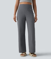 High Waisted Straight Leg Stripe Quick Dry Casual Pants with Pockets