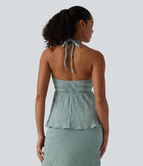 Halter Tie Back Ruffle Hem Top