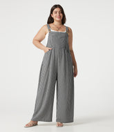Plus Size Plaid Casual Linen-Feel Overalls with Pockets