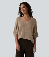 V Neck Half Sleeve Casual Sweater