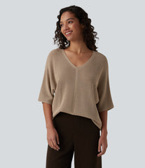 V Neck Half Sleeve Casual Sweater