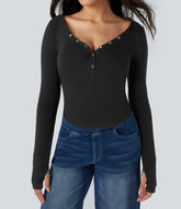 Sweetheart Neck Long Sleeve Thumb Hole Cropped Casual T-Shirt