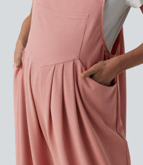 Adjustable Straps Waffle Casual Maternity Overalls with Pockets