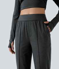 High Waisted Stripes Workout Tapered Pants with Pockets