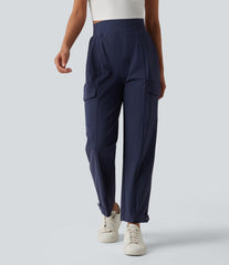 High Waisted Adjustable Hem Quick Dry InstantCool Casual Cargo Pants with Pockets-UPF40+