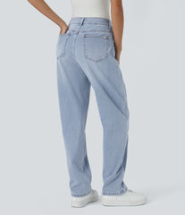 Halara Flex™ High Waisted Zipper Pockets Washed Casual Jeans