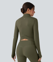 SoftlyZero™ Plush Stand Collar Long Sleeve Thumb Holes Crossover Back Yoga Jackets
