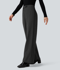 High Waisted Straight Leg Stripe Work Pants with Pockets