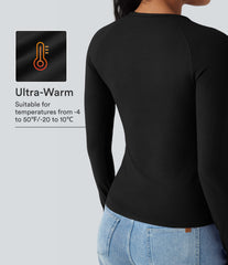 Halara HeatCore Round Neck Long Sleeve Thumb Holes Slim Casual Warming Top