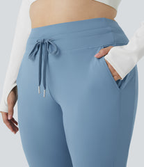 SoftlyZero™ Plush High Waisted Drawstring Pocket Plain Full Length InstantCool Plus Size Joggers-UPF50+