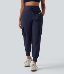 High Waisted Drawstring Quick Dry InstantCool Casual Cargo Joggers with Pockets-UPF40+