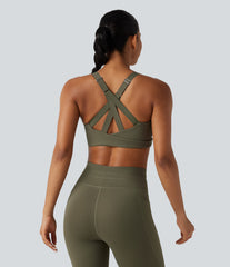 Medium Support Crisscross Back Adjustable Buckle Breathable Mesh Built-in Bra InstantCool Quick Dry Training Sports Bra-UPF50+