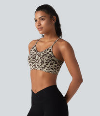 OneForm Seamless Flow Leopard Print Adjustable Straps Ruched Built-in Bra Yoga Sports Bra