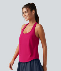 U Neck Built-in Bra Curved Hem Cool Touch Quick Dry Yoga Tank Top-UPF50+