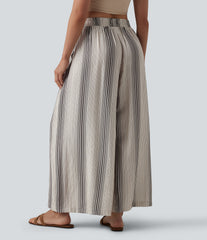 High Waisted Stripes 7/8 Resort Baggy Pants with Pockets