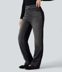 Halara Flex™ High-waisted Color Block Casual Straight-leg Jeans with Pockets
