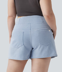 Halara Flex™ Crossover High Waisted Pockets Wide Leg A Line Washed Denim Casual Plus Size Shorts