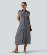 Sleeveless Midi Work Linen-Feel Shirt Dress