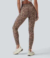 Crossover High Waisted Leopard Print Yoga 7/8 Leggings with Pockets