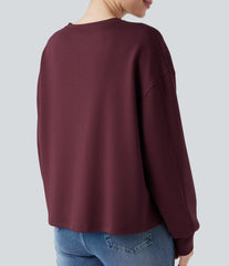 Round Neck Long Sleeve High Low Casual Sweatshirt
