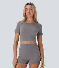 OneForm Seamless Flow Round Neck Short Sleeve Cropped Lounge Top