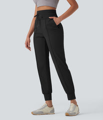 High Waisted Drawstring Quick Dry Yoga Joggers with Pockets-UPF40+
