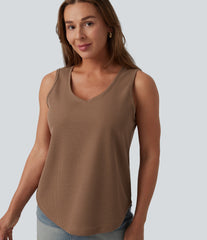 V Neck Waffle Casual Tank Top