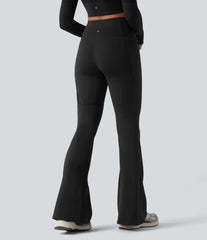 High Waisted Tummy Control Breathable Mesh Flare Casual Leggings with Pocket