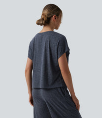 V Neck Short Sleeve Casual Linen-Blend T-Shirt